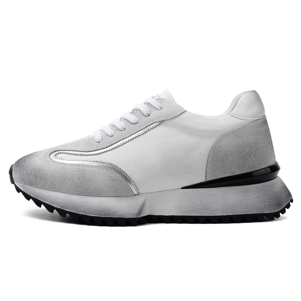 8 CM/3.15 Inches CMR CHAMARIPA Men's Off-White Leather Elevator Sneakers