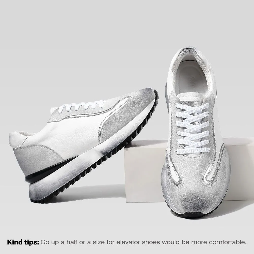 8 CM/3.15 Inches CMR CHAMARIPA Men's Off-White Leather Elevator Sneakers