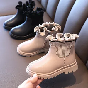 Girls Winter Boots Plush Children Boots - Soft Leather Warm Kids Boots