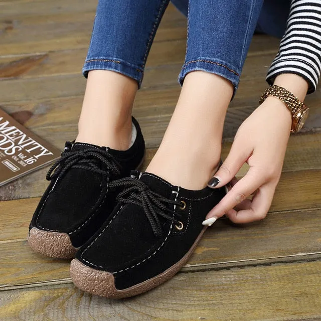 Lace-up Women Flats Comfortable Summer Loafers Women Shoes Breathable leather Sneakers Fashion Black Soft Casual Shoes Female