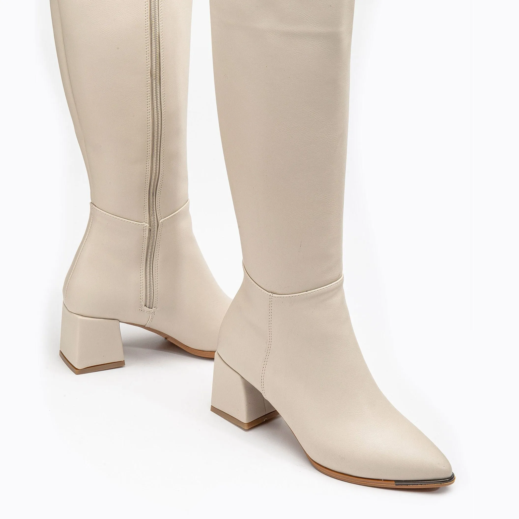 Lizette - Beige High Heel Boots