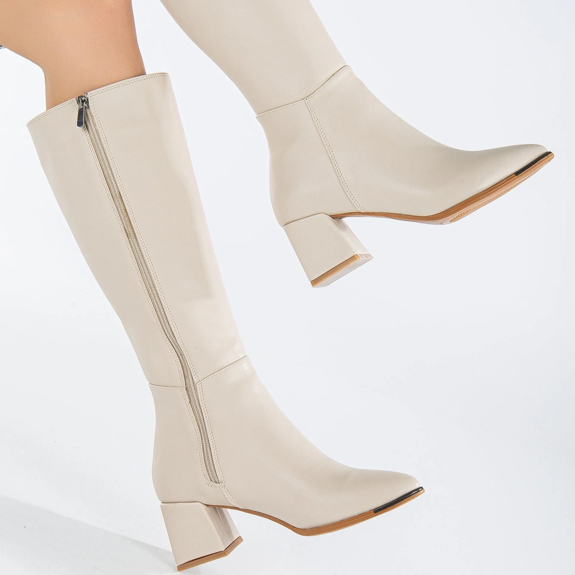 Lizette - Beige High Heel Boots