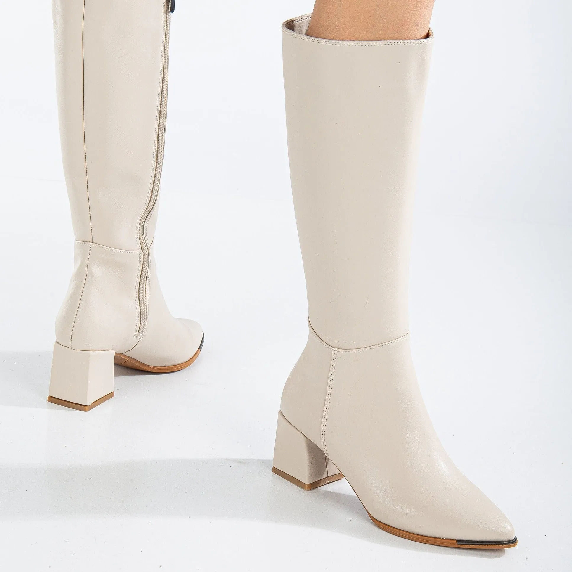 Lizette - Beige High Heel Boots