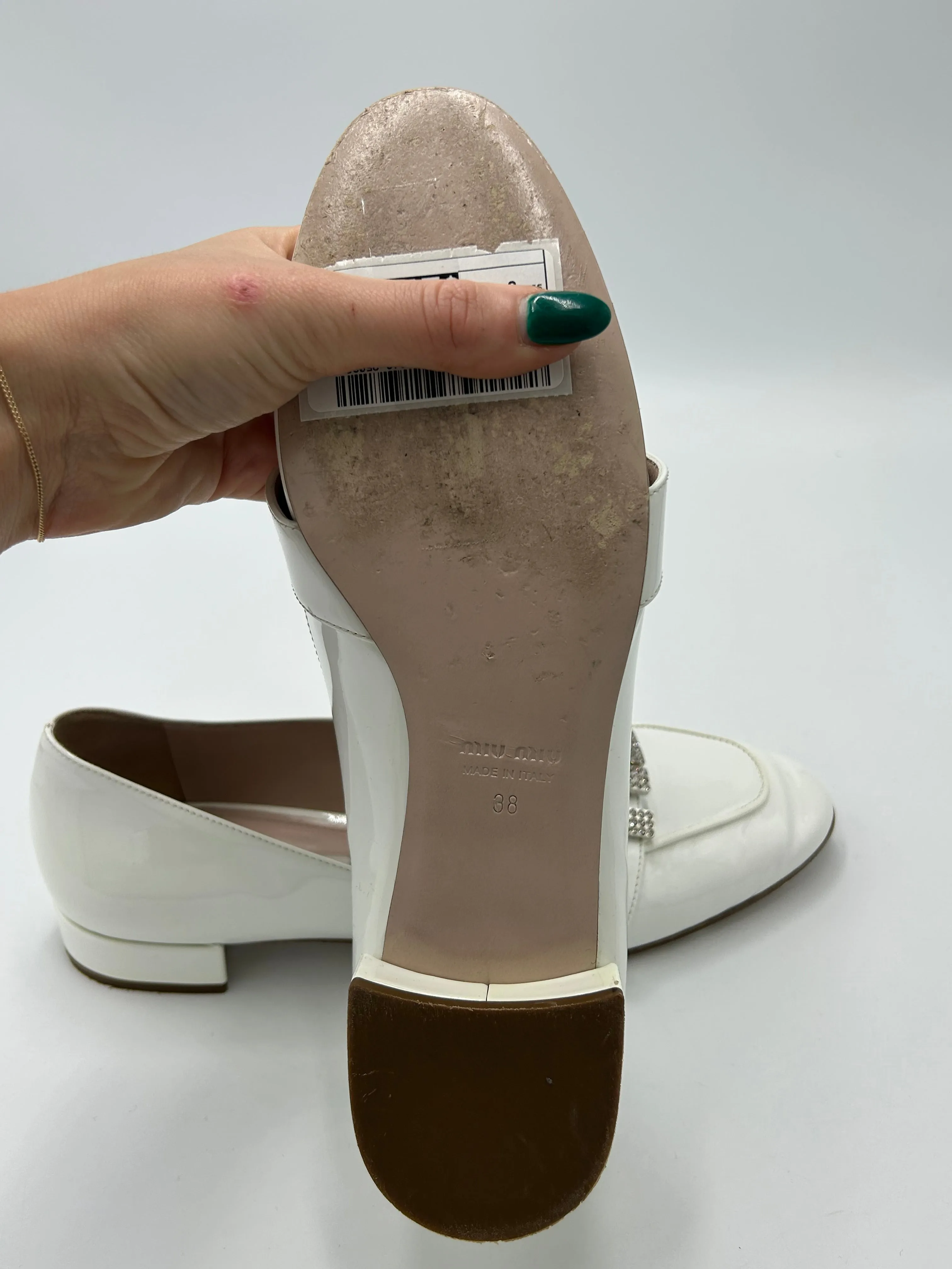 Miu Miu Crystal Luxury Loafers In White, Size: 8 (38)