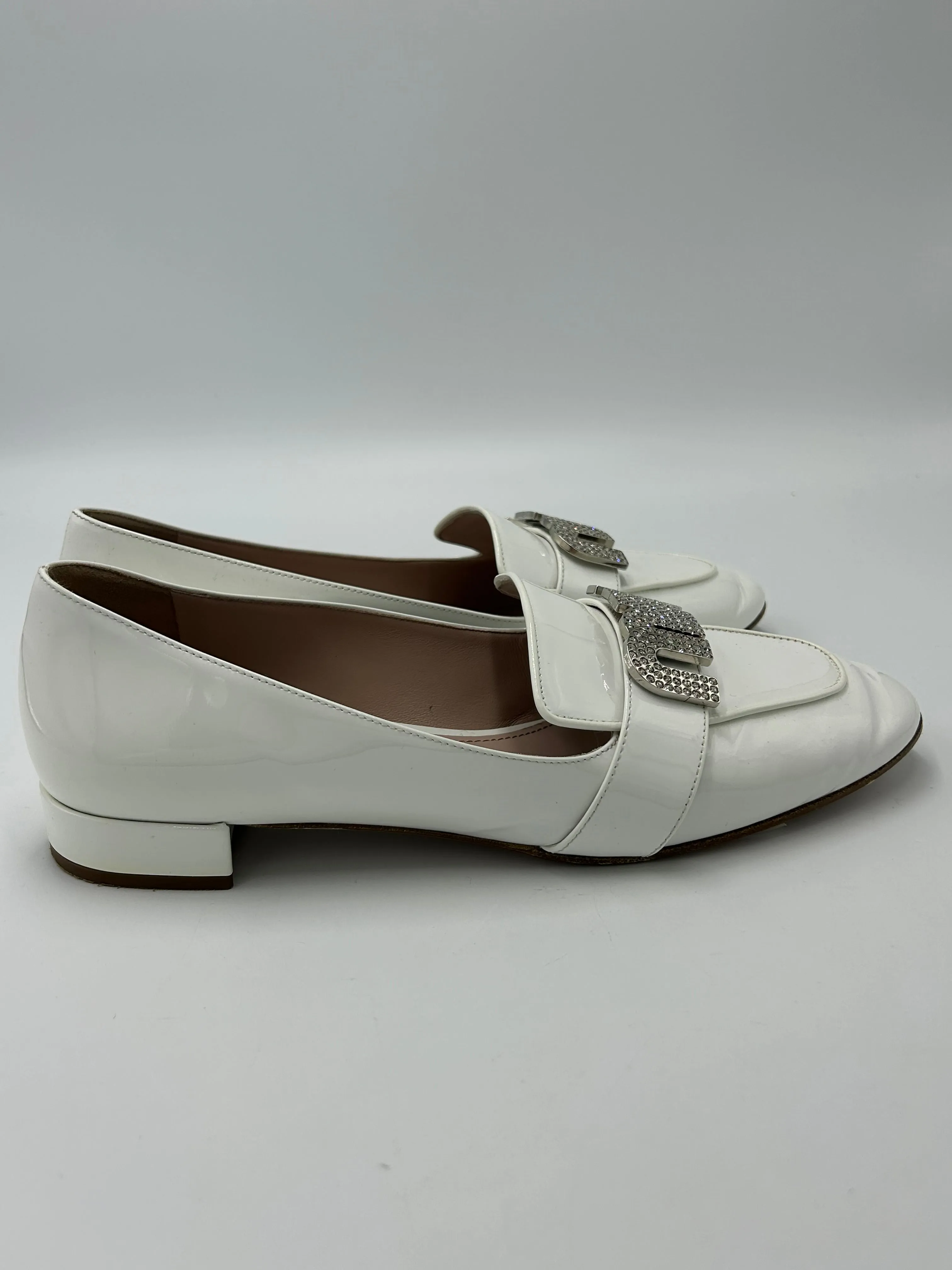 Miu Miu Crystal Luxury Loafers In White, Size: 8 (38)