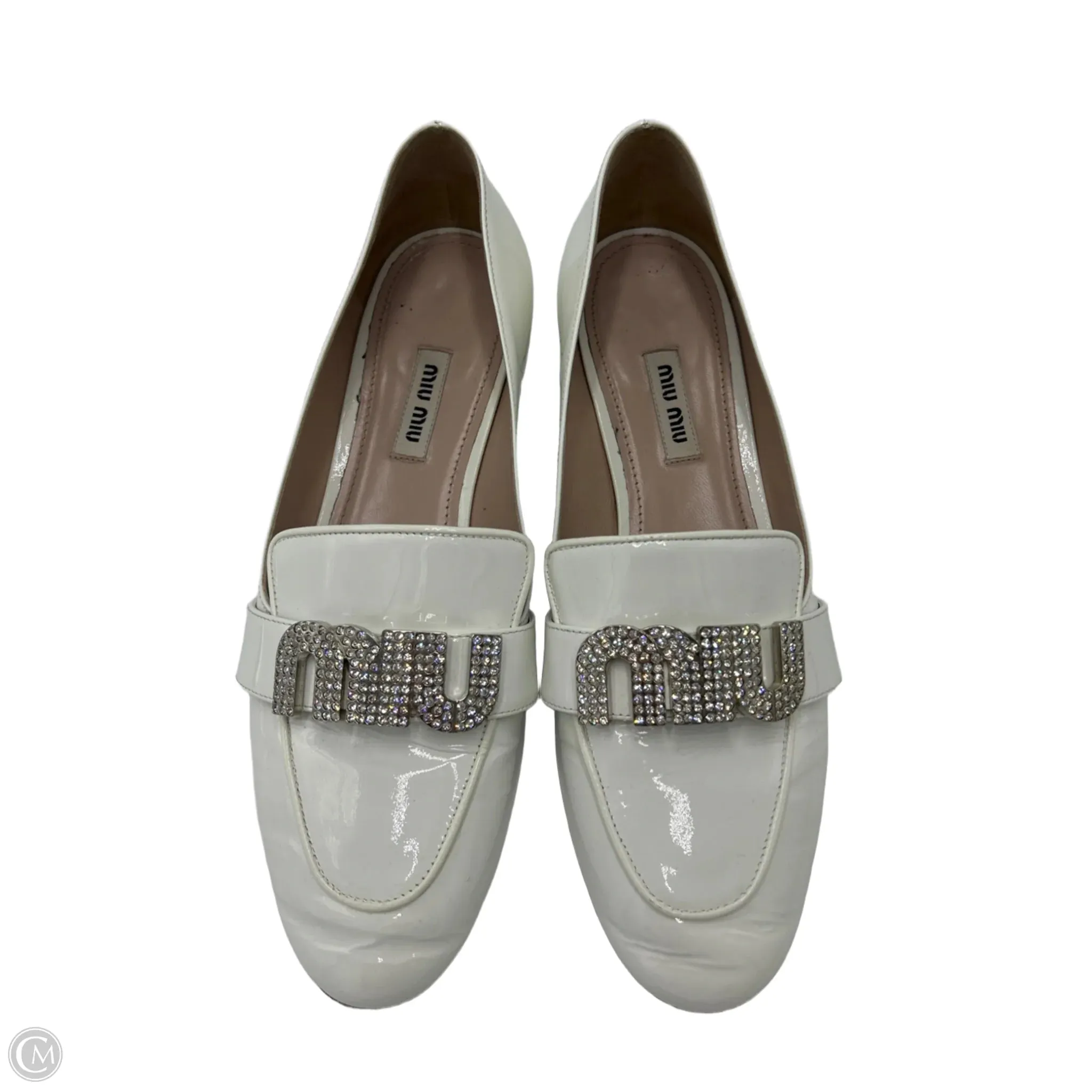 Miu Miu Crystal Luxury Loafers In White, Size: 8 (38)