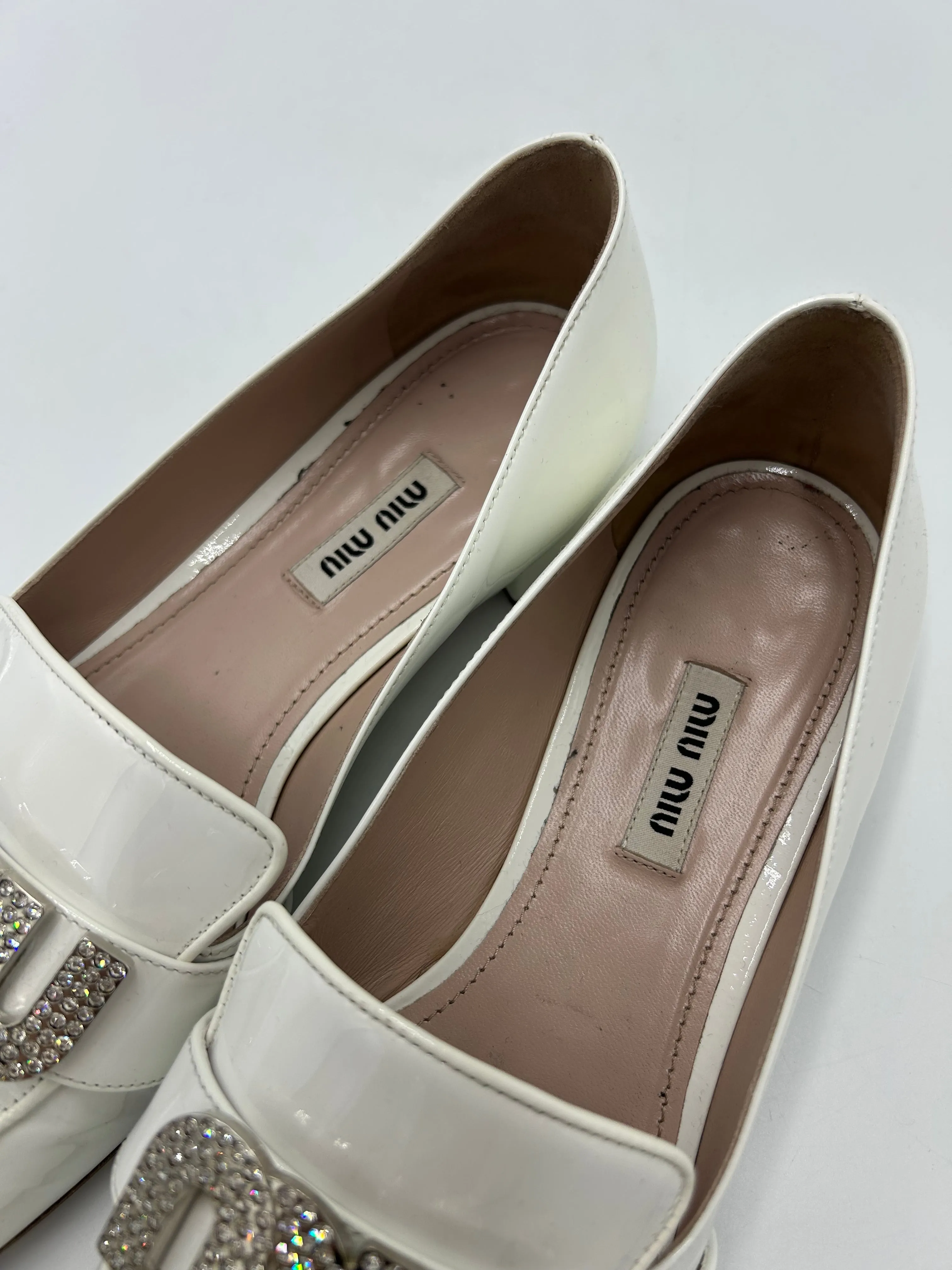 Miu Miu Crystal Luxury Loafers In White, Size: 8 (38)