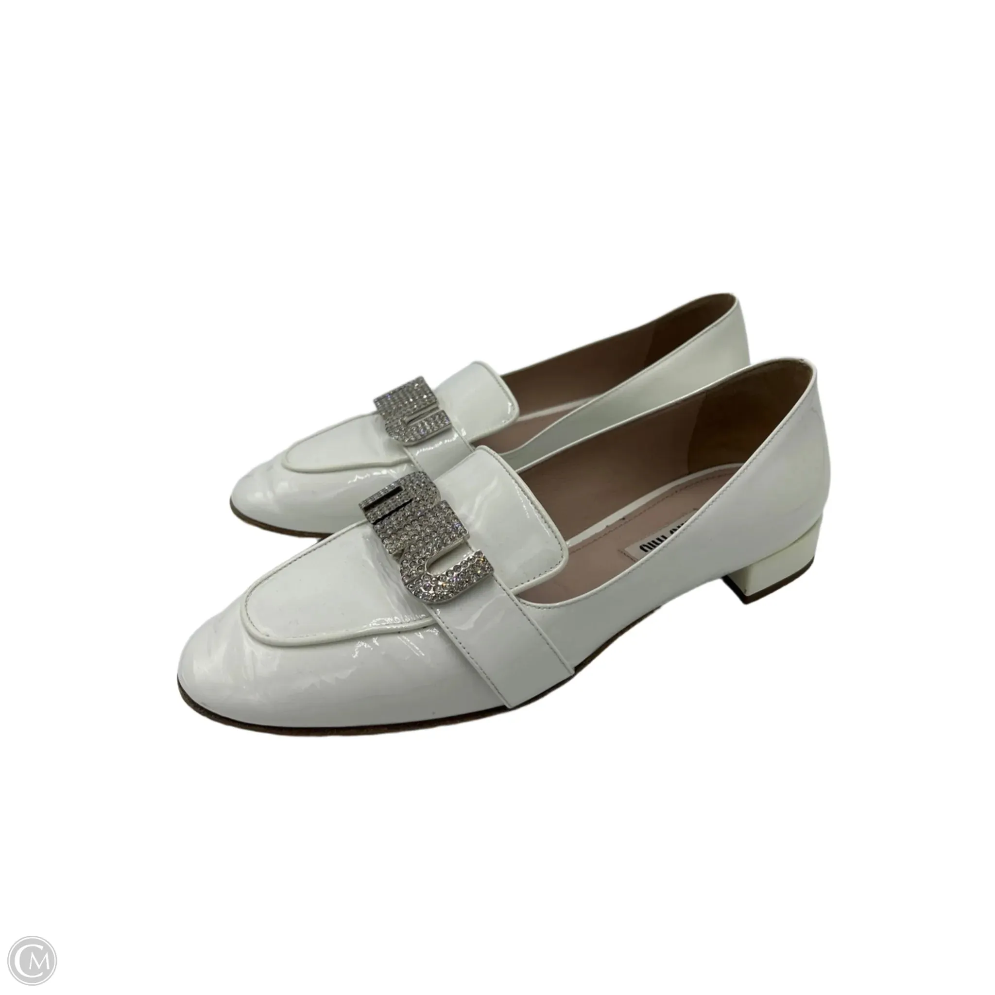 Miu Miu Crystal Luxury Loafers In White, Size: 8 (38)