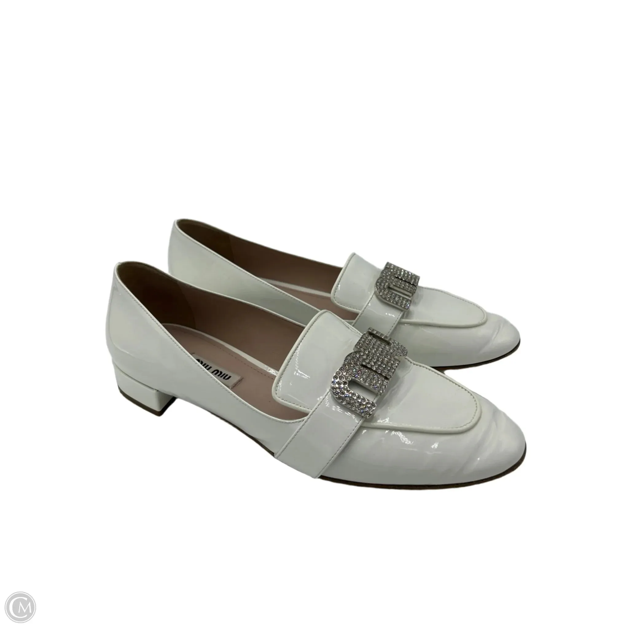 Miu Miu Crystal Luxury Loafers In White, Size: 8 (38)