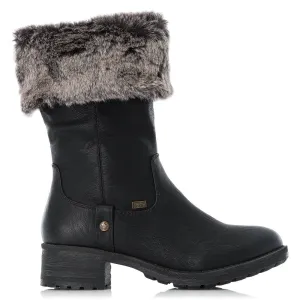 Rieker Ladies Mid Calf Boot Faux Fur Trim