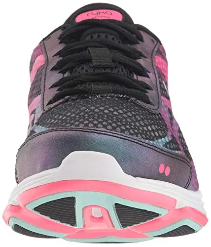 Ryka Women's Devotion Plus 2 Black Pink Fabric/Pu Fashion Lace Up Sneakers